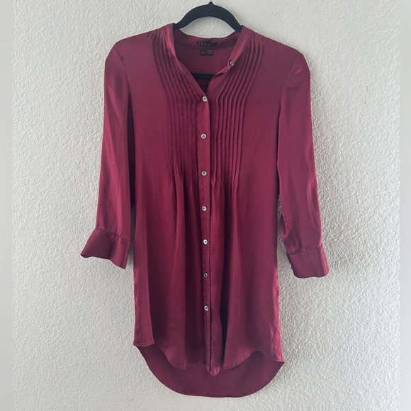 Theory Tops - Theory Vintage Pintuck Stretch Silk Shirt Dress Size
2 Burgundy